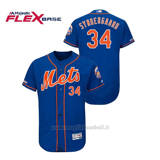 Maglia Baseball Uomo New York Mets Noah Syndergaard 150th Aniversario Patch Flex Base Blu